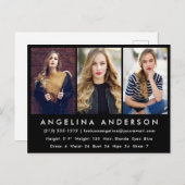 Model Actor Photo Comp Card (zwart Briefkaart) Briefkaart (Voorkant / Achterkant)