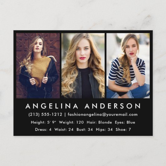 Model Actor Photo Comp Card (zwart Briefkaart) Briefkaart (Voorkant)