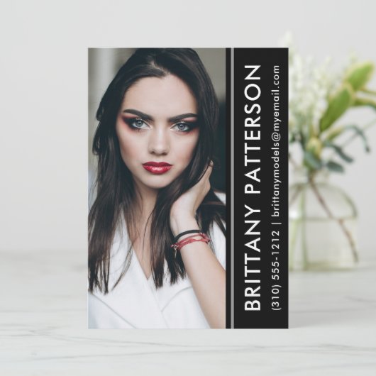 Model Actor Photo Comp Kaart 5x7 Black Stripe (Staand voorkant)