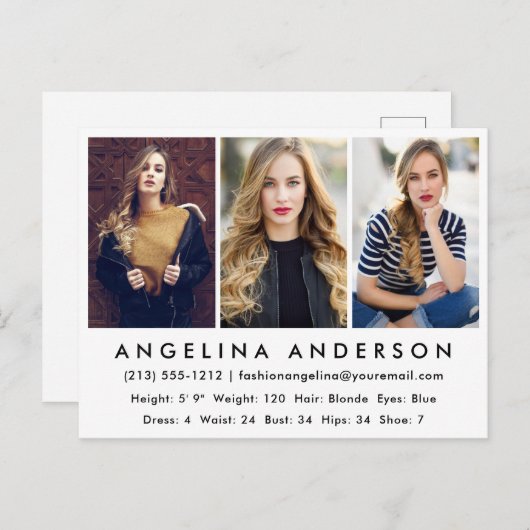 Model Actor Photo Comp-kaart - Briefkaart (Voorkant / Achterkant)