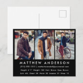 Model Actor Photo Comp-kaart - Briefkaart Blk (Voorkant / Achterkant)