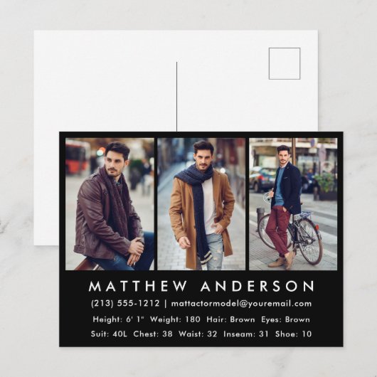 Model Actor Photo Comp-kaart - Briefkaart Blk (Voorkant / Achterkant)