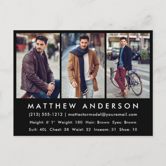 Model Actor Photo Comp-kaart - Briefkaart Blk (Voorkant)
