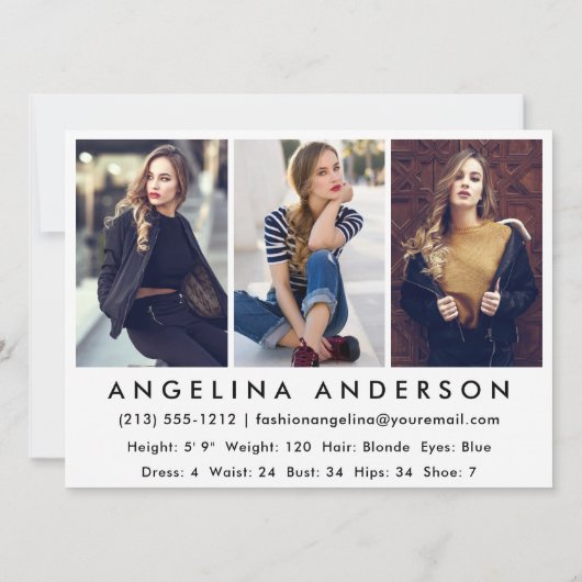 Model Actor Photo Professional Comp Kaart W (Achterkant)