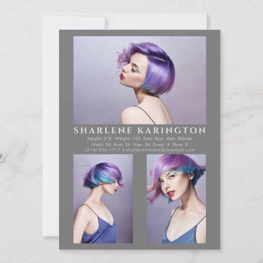 Model Actor Pro Comp Card 4 Foto 2 Sided Grey Kaart (Achterkant)