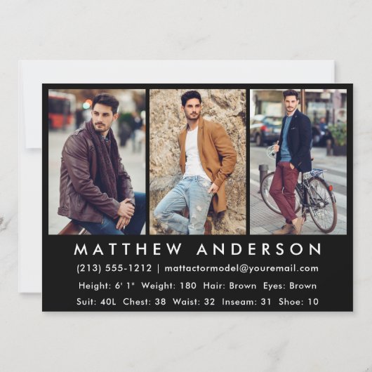 Model Actor Professional Photo Comp Kaart Black (Achterkant)