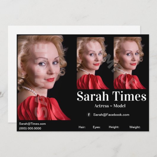 Model Actor Zed Headshot Comp Sjabloon Kaart (Voorkant / Achterkant)