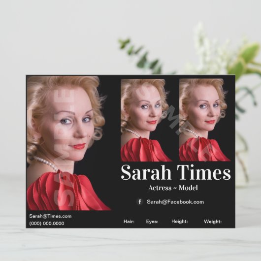 Model Actor Zed Headshot Comp Sjabloon Kaart (Staand voorkant)