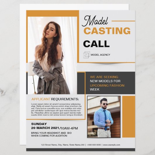 Model Casting Call Flyer Template (Voorkant / Achterkant)