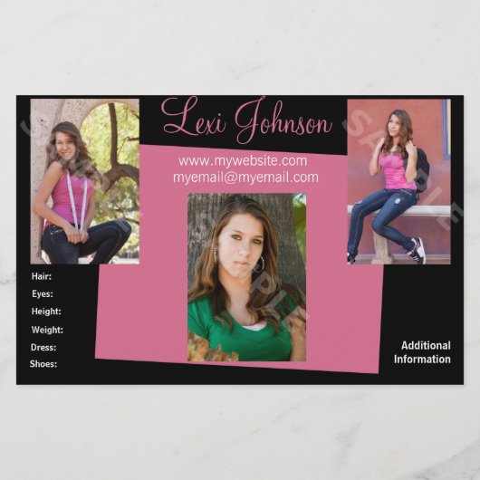 Model Comp Cards Headshot Zed Flyer (Achterkant)