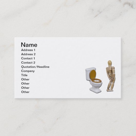 Model in behoefte naast Toilet Visitekaartje (Voorkant)