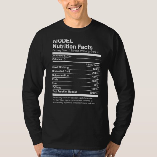 Model Nutrition Facts Funny T-shirt (Voorkant)