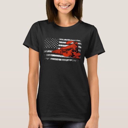 Model Railroad Railway Locomotive Train US Flag Ra T-shirt (Voorkant)
