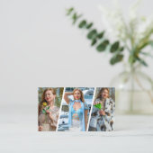 Model Sociale Media, QR Code & 3 Foto Collage Roze Visitekaartje (Staand voorkant)