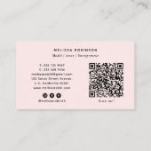 Model Sociale Media, QR Code & 3 Foto Collage Roze Visitekaartje (Achterkant)