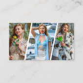 Model Sociale Media, QR Code & 3 Foto Collage Roze Visitekaartje (Voorkant)