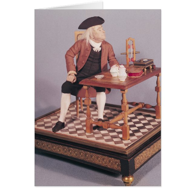 Model van Benjamin Franklin aan zijn tafel (Voorkant)
