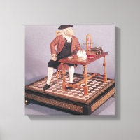Model van Benjamin Franklin aan zijn tafel