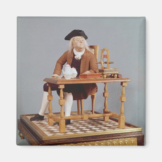Model van Benjamin Franklin aan zijn tafel Magneet (Voorkant)