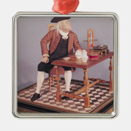 Model van Benjamin Franklin aan zijn tafel Metalen Ornament (Voorkant)