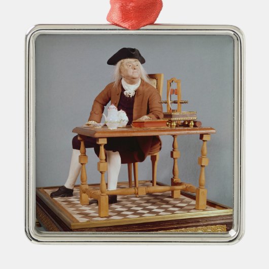 Model van Benjamin Franklin aan zijn tafel Metalen Ornament (Voorkant)