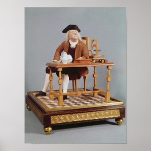 Model van Benjamin Franklin aan zijn tafel Poster