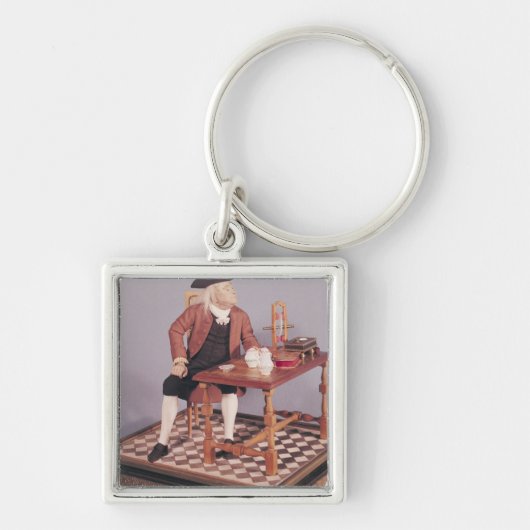 Model van Benjamin Franklin aan zijn tafel Sleutelhanger (Voorkant)