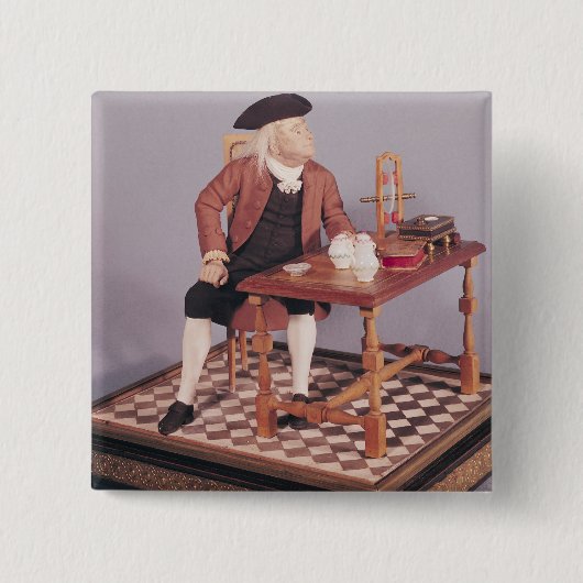 Model van Benjamin Franklin aan zijn tafel Vierkante Button 5,1 Cm (Voorkant)