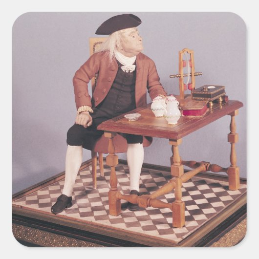 Model van Benjamin Franklin aan zijn tafel Vierkante Sticker (Voorkant)
