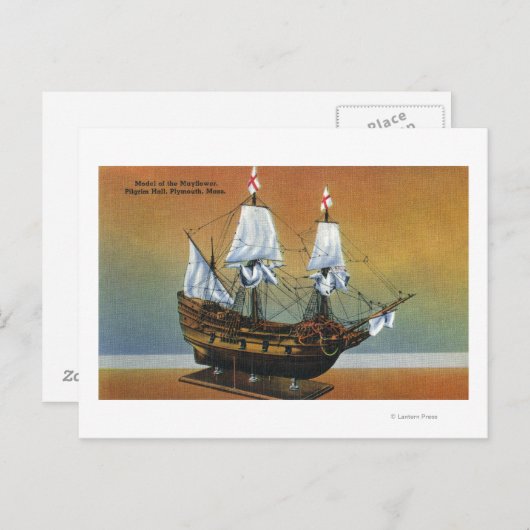 Model van de Mayflower in het Uitzicht van de Pilg Briefkaart (Voorkant / Achterkant)