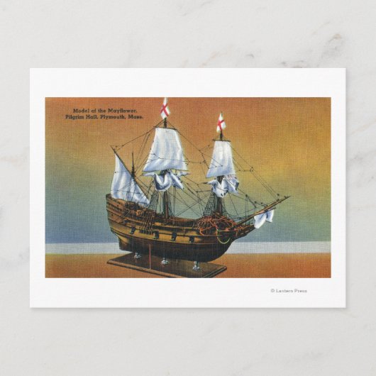 Model van de Mayflower in het Uitzicht van de Pilg Briefkaart (Voorkant)