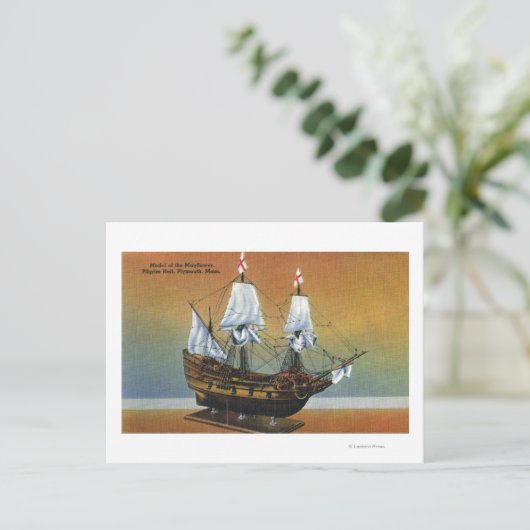 Model van de Mayflower in het Uitzicht van de Pilg Briefkaart (Staand voorkant)