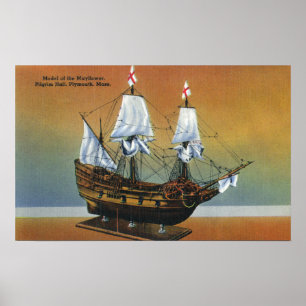 Model van de Mayflower in het Uitzicht van de Pilg Poster
