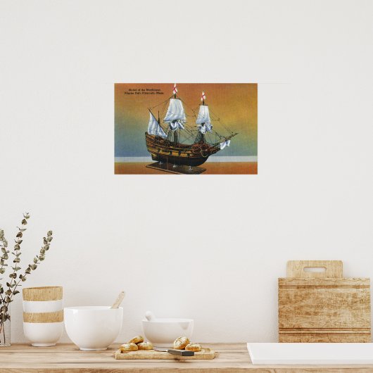 Model van de Mayflower in het Uitzicht van de Pilg Poster (Keuken)
