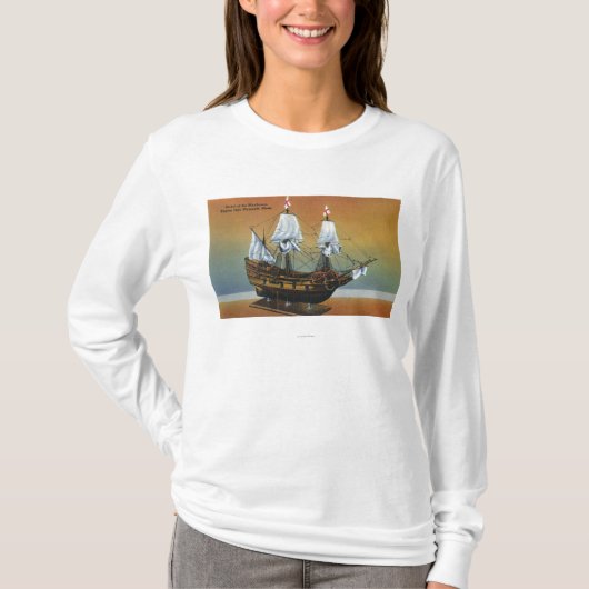 Model van de Mayflower in het Uitzicht van de Pilg T-shirt (Voorkant)