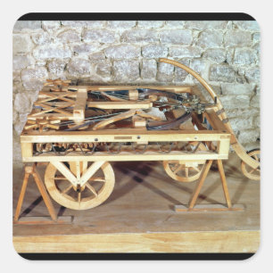 Model van een door veren aangedreven auto vierkante sticker