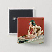 Model van een vrouw die graan fijnmaakt, het Oude Vierkante Button 5,1 Cm (Voorkant /achterkant)
