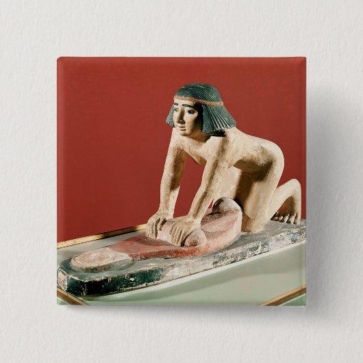Model van een vrouw die graan fijnmaakt, het Oude Vierkante Button 5,1 Cm (Voorkant)