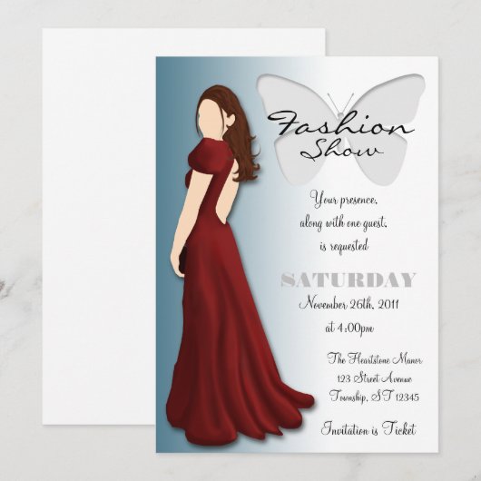 Model Vlinder Elegante Mode Show Uitnodiging (Voorkant / Achterkant)