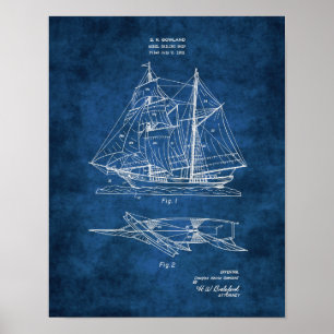 Model zeilboot blauwdruk #2 Nautical Decor Poster