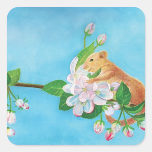 Modelblad- en appelbloesems vierkante sticker (Voorkant)