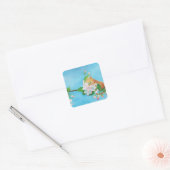 Modelblad- en appelbloesems vierkante sticker (Envelop)