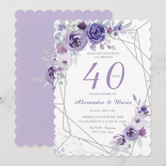 Modèle Anniversaire 40 ans Couleur Lavande Kaart (Voorkant / Achterkant)