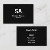 Modèle de carte de visite à initiales noir visitekaartje (Voorkant / Achterkant)