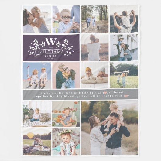 Modelformulier familienaam | 15 Foto-collage Fleece Deken (Voorkant)