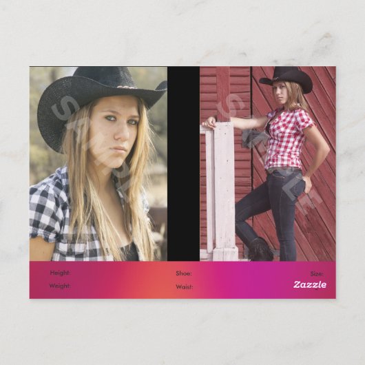 Modellen Actors Headshot Zed/Comp-kaart Briefkaart (Achterkant)