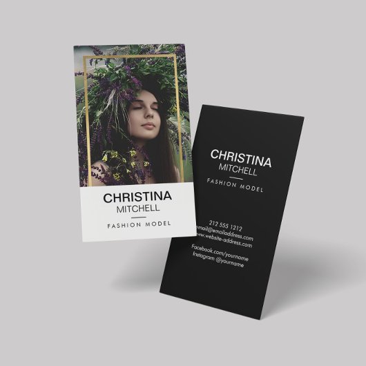 Modellen en Acteurs Headshot Foto Faux Gold Lijst Visitekaartje