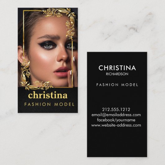 Modellen en Acteurs Modern Headshot Faux Gold Lijs Visitekaartje (Voorkant / Achterkant)