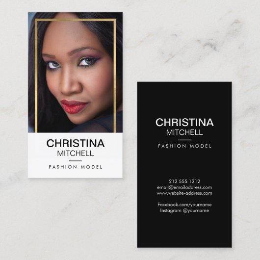 Modellen en Acteurs Modern Headshot Faux Gold Lijs Visitekaartje (Voorkant / Achterkant)