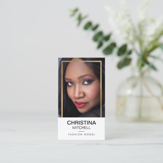 Modellen en Acteurs Modern Headshot Faux Gold Lijs Visitekaartje (Staand voorkant)